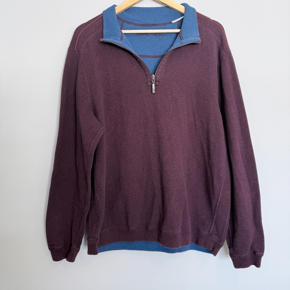 Tommy Bahama Mens Quarter Zip Pullover Sweater Size‎ Large Burgundy